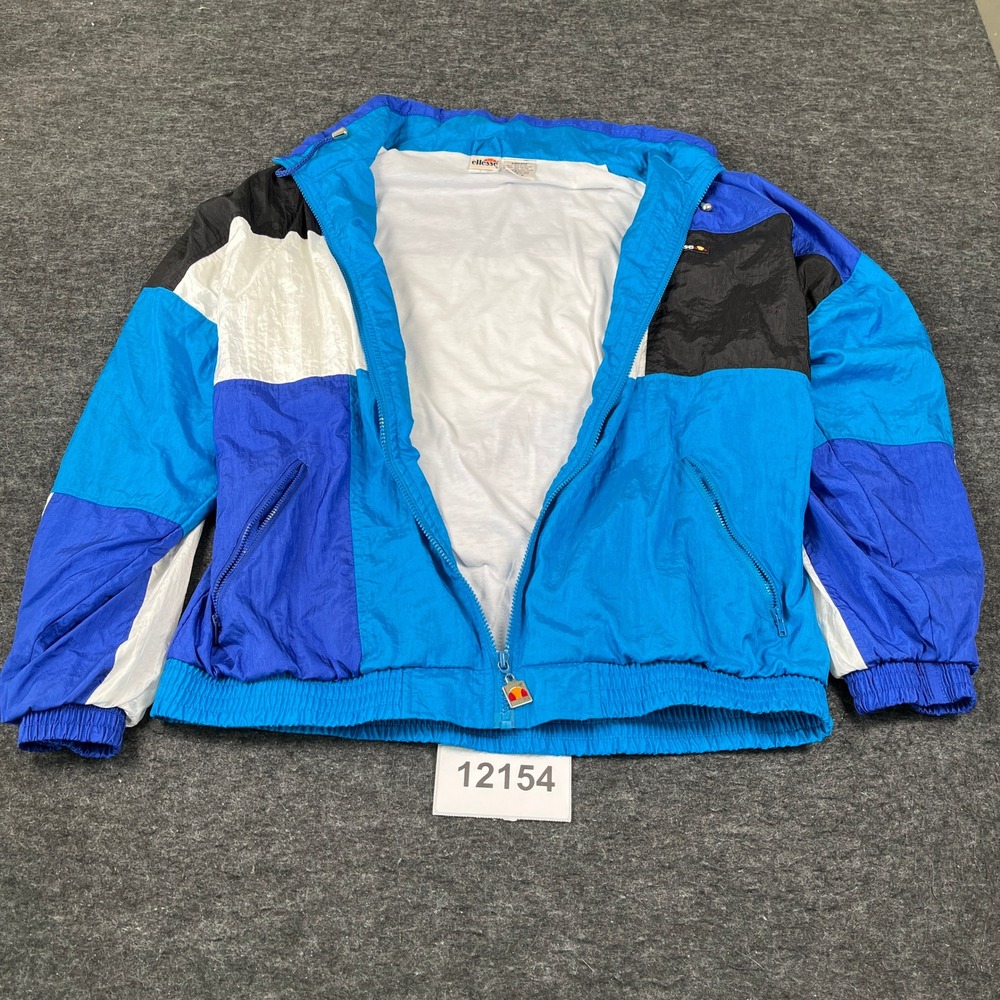 Vintage Ellesse Windbreaker Jacket Mens 8 Blue White Colorblock Nylon Full Zip